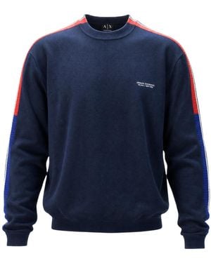 ARMANI EXCHANGE Long-Sleeved Round Neck Drop Shoulder Knit Sweater - Blue