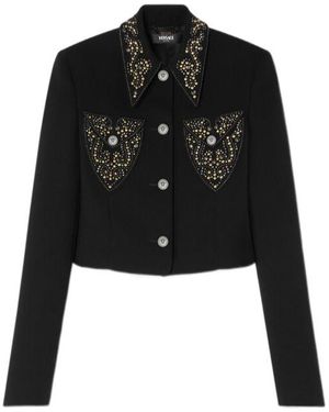 Versace Cropped Jacket With Tailored Fit - Black
