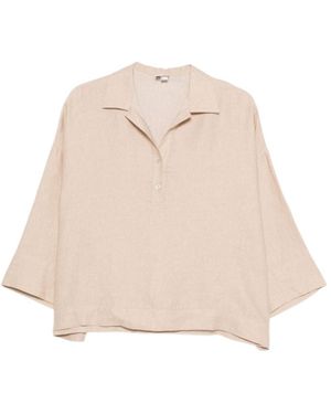 Eleventy Spread-Collar Short-Sleeve Blouse - Natural