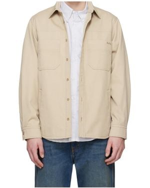 A.P.C. Logo-Embroidered Shirt Jacket - Natural