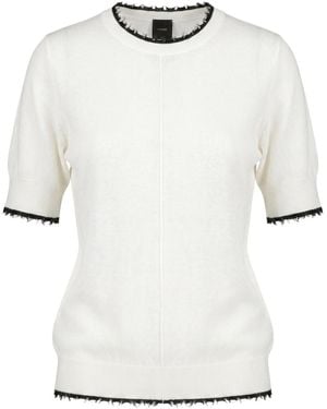 Pinko Contrast-Trim Frayed Top - White
