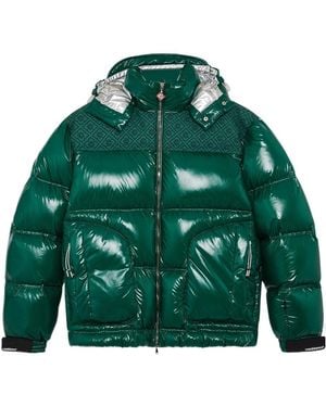 CASABLANCA High-Shine Patterned-Panel Puffer Jacket - Green