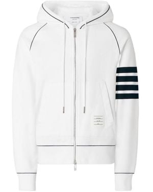 Thom Browne Loopback Stripe-Detail Hoodie - White
