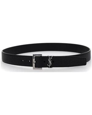 Saint Laurent Monogram Logo Plaque Belt - White