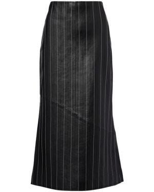 Victoria Beckham Embroidered Leather Midi Skirt - Black