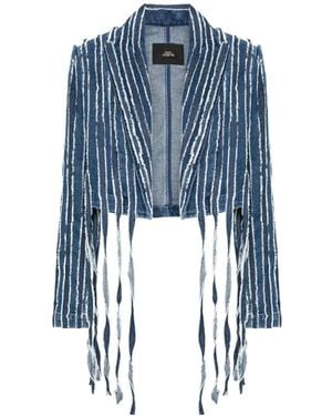 Twinset Fringed Cropped Denim Jacket - Blue