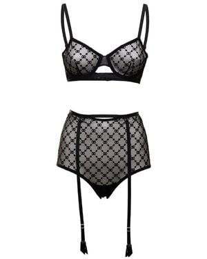 Gucci Gg Star Embroidered Tulle Lingerie Set - Black
