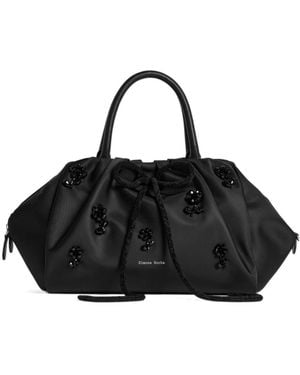 Simone Rocha Leather-Trimmed Embellished Shell Tote - Black