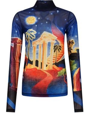 CASABLANCA Graphic Printed High-Neck Top - Blue