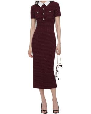 Self-Portrait Burgundy Textured Knit Midi Dress