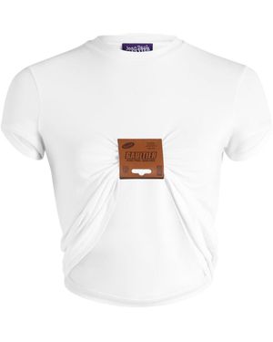 Jean Paul Gaultier Leather-Tag Ruched T-Shirt - White