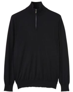 Loro Piana Freshly Cut Wool Semi-Zipper Jumper - Black