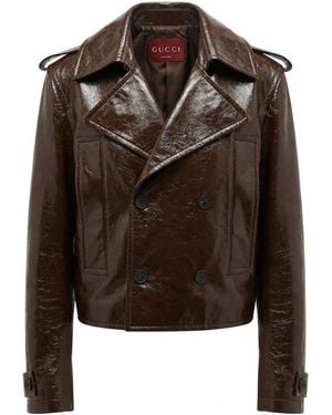 Gucci Double-Breasted Leather Jacket - Brown