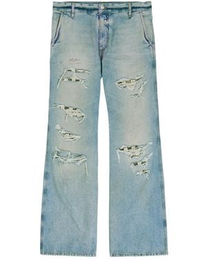 Amiri Mid-Rise Straight-Leg Distressed Jeans - Blue