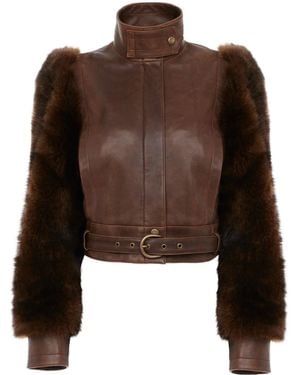 Chloé Turtleneck Long Sleeve Leather Jacket - Brown