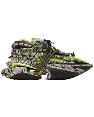 Balmain Unicorn Snake-Skin Effect Trainers - Green