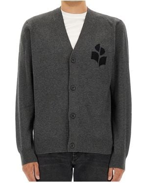 Isabel Marant Logo Intarsia-Knit V-Neck Cardigan - Grey