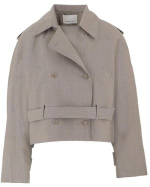 Frankie Shop Short Wool Coat With Waist Belt - Grey