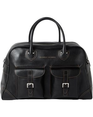 Brunello Cucinelli Grained Calfskin Weekender Bag - Black