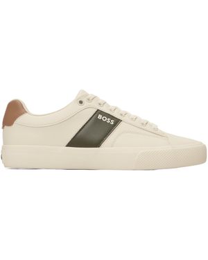 BOSS Aiden Logo-Print Panelled Trainers - Natural
