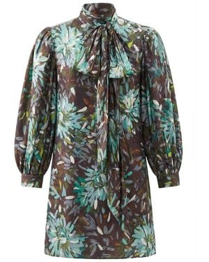 Gucci Printed Silk Twill Dress - Gray