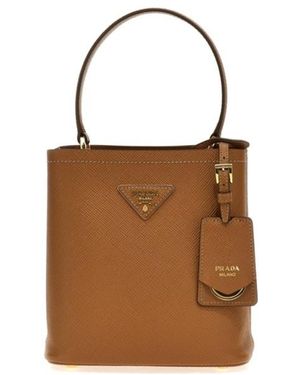 Prada Triangle-Logo Bucket Bag - Brown