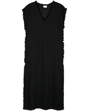 P.A.R.O.S.H. Frayed Linen Midi Dress - Black