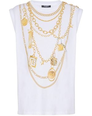Balmain Cotton Jewelry Print Tank Top - White
