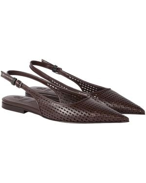 Brunello Cucinelli Calfskin Net Slingback Flats With Monili Ballet - Brown