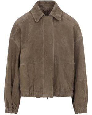 Brunello Cucinelli Couture Shiny Zipper Pull Outerwear Jacket - Brown