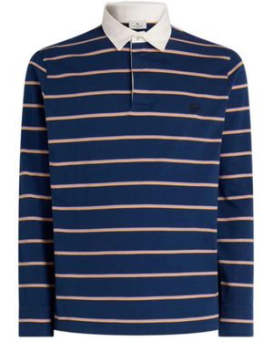 Etro Long-Sleeved Cotton Polo Shirt With Shirt Collar And Striped Motif - Blue