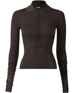 Jacquemus Collared Long-Sleeve Knit Top - Black