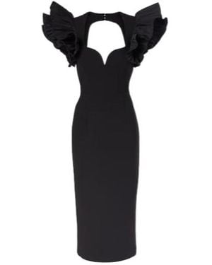 Rebecca Vallance Ella Puff-Sleeve Midi Dress - Black