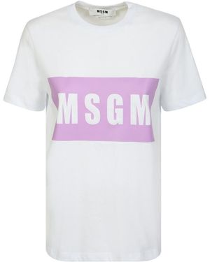 MSGM Logo Printed Crewneck T-Shirt - White