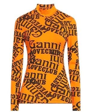 Ganni Printed Long-Sleeve Turtleneck T-Shirt - Orange