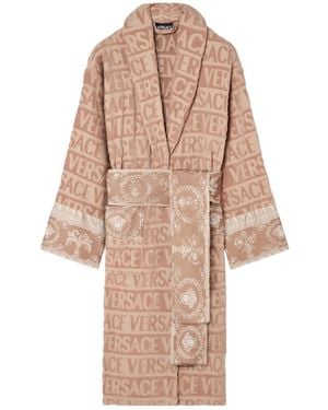 Versace Logo Baroque-Print Bathrobe - Natural
