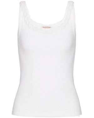Valentino Embellished-Trim Straight Hem Top - White
