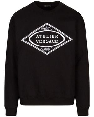 Versace Embroidered Slogan Sweatshirt - Black