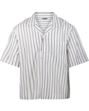DUNST Cropped Open Collar Striped Shirt - Grey