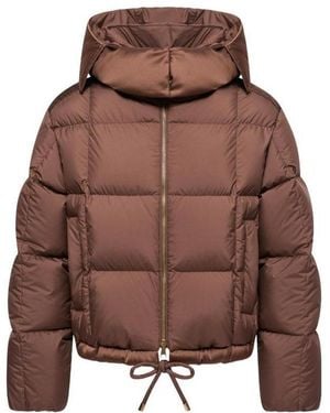 Moncler Legerete Square-Quilted Hooded Short Down Jacket - Brown