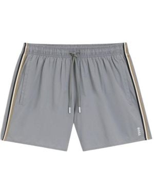 BOSS Elastic-Waist Swim Trunks - Grey