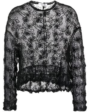 Comme des Garçons Sheer Floral-Embroidered Blouse - Black