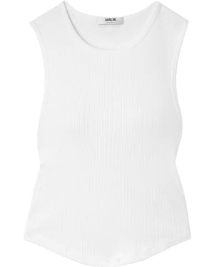 Agolde Nova Ribbed Stretch Blend Short Tank Vest - White