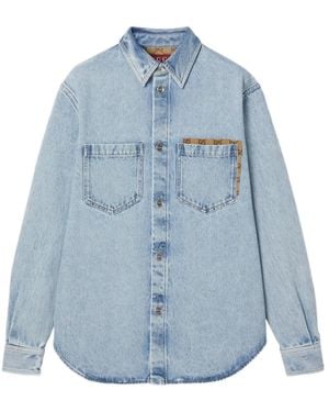 Gucci Washed Denim Shirt With Gg Insert - Blue