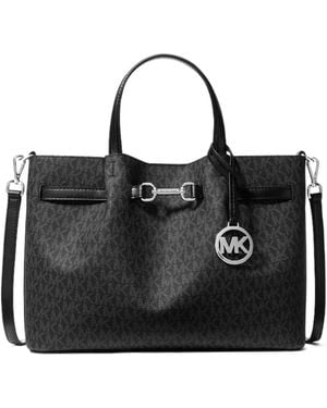Michael Kors Carson Medium Signature Logo Satchel - Black