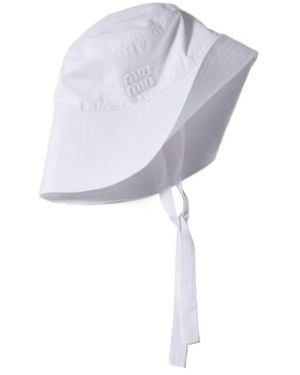 Miu Miu Wide-Brimmed Poplin Bucket Hat - White