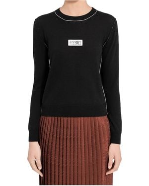 MM6 by Maison Margiela Contrast-Trimmed Wool Blend Knit Jumper - Black