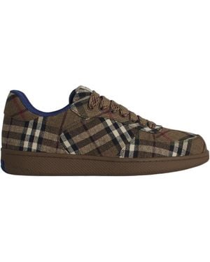 Burberry Checked Lace-Up Trainers - Brown