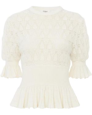 Chloé Chloé Ruffled Short-Sleeve Knit Top - White