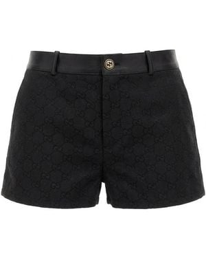 Gucci Leather-Trimmed Monogram Shorts - Black